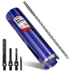 LinkMejor 2-1/2" Pro Dry Core Drill Bit with Pilot Bit & 3 Adapters (SDS Plus/SDS Max/1/2 Hex), Upgraded-Welded Core Bits for Concrete with Rebar, Masonry, Brick, Mortar - 9.5" Depth, 5/8"-11 Thread