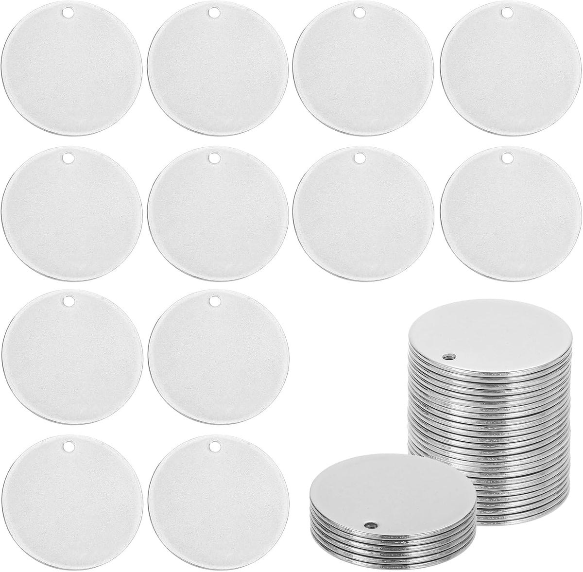 38 Pcs 304 Stainless Steel Flat Round Blank Stamping Tags, 25mm/1" Disc Metal Stamping Blanks with Hole for Jewelry Making DIY Crafts Pendants Label