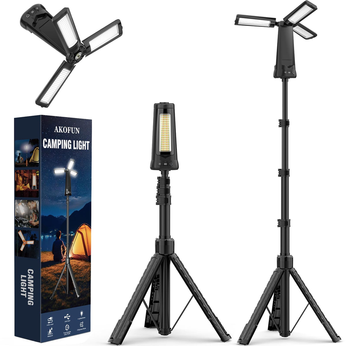 15000mAh genopladelig campinglys med stand, trådløs arbejdslys, sort