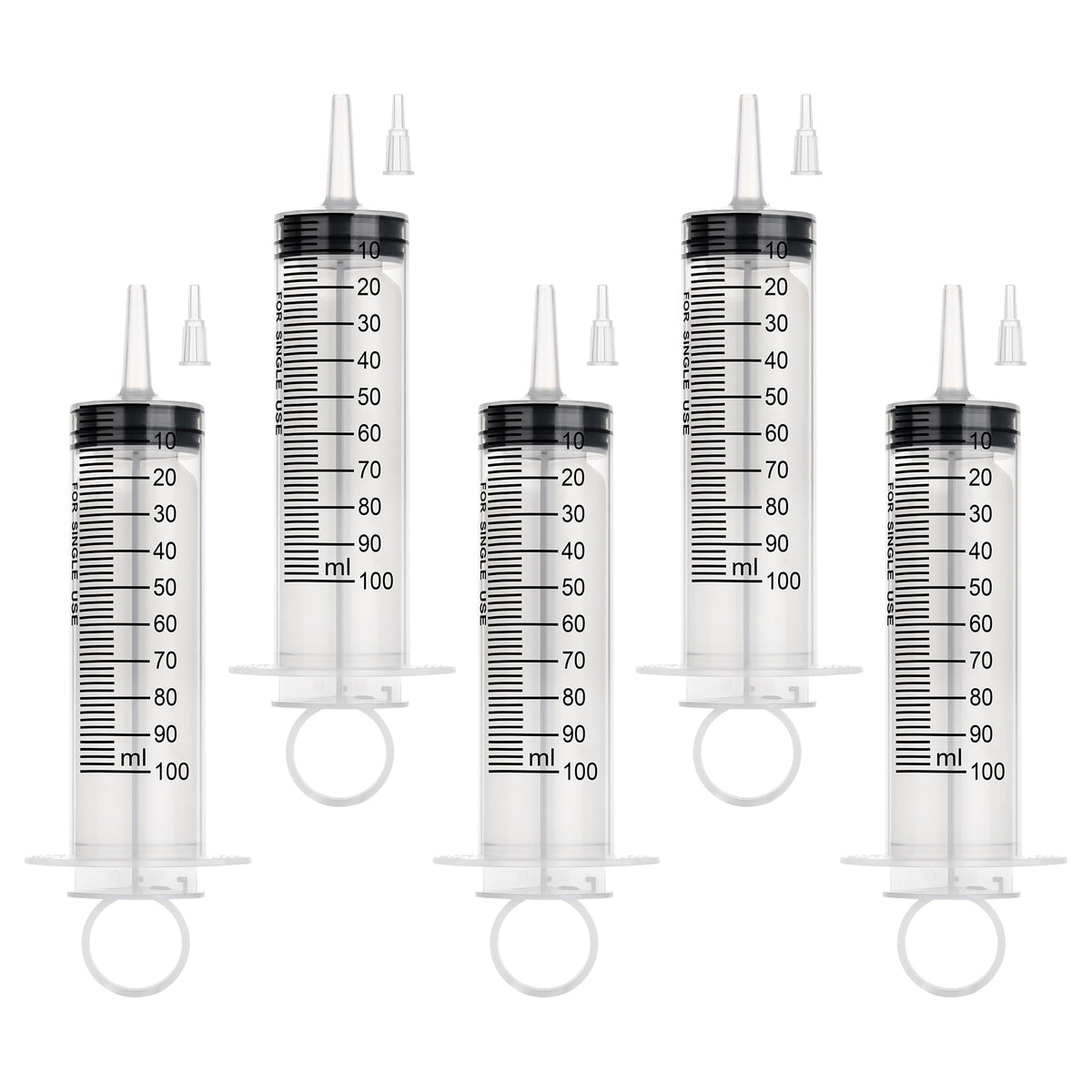 100ml Large Syringe, 5 Pack Plastic Syringes for Liquid with Tip Adapter