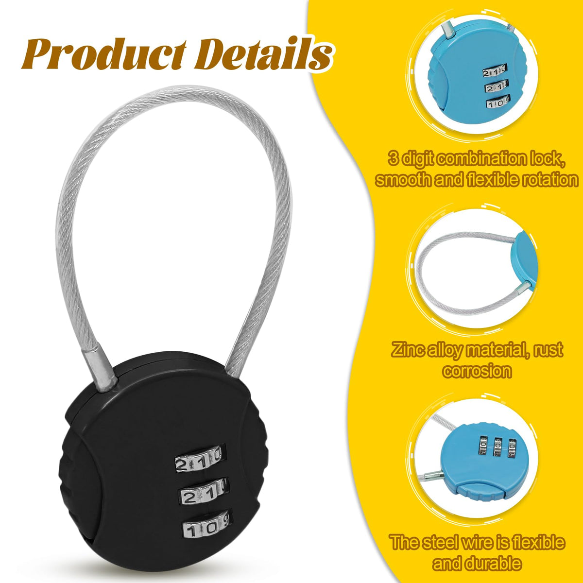 LinkMejor 2 Pack 3 Cifru Combinat Lock, Albastru + Negru