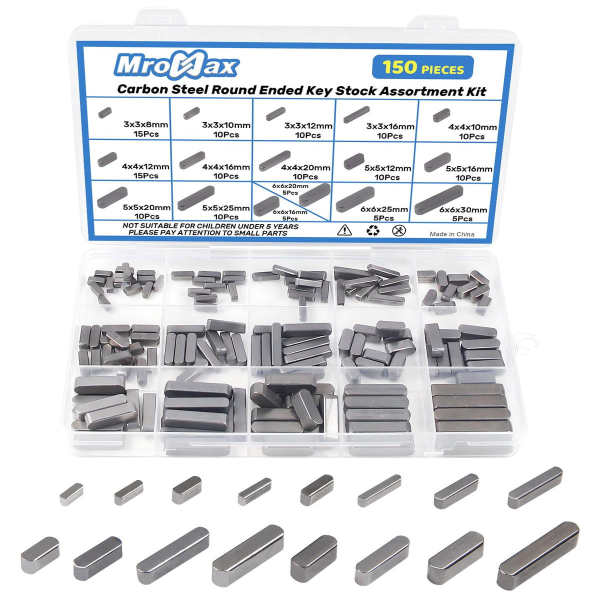 150Pcs Clé à plume arrondie, ensemble de clés de palier parallèle de 16 tailles