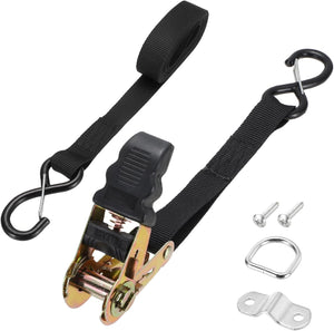 Ratchet Straps, 1663lbs Przełomowa Siła, 9.84ft x 1in Pas Utrzymujący Zestaw z Bezpiecznymi S-Hakami Pas Utrzymujący do Przenoszenia Urządzeń, Urządzeń Ogrodowych, Motocykla, Czarny