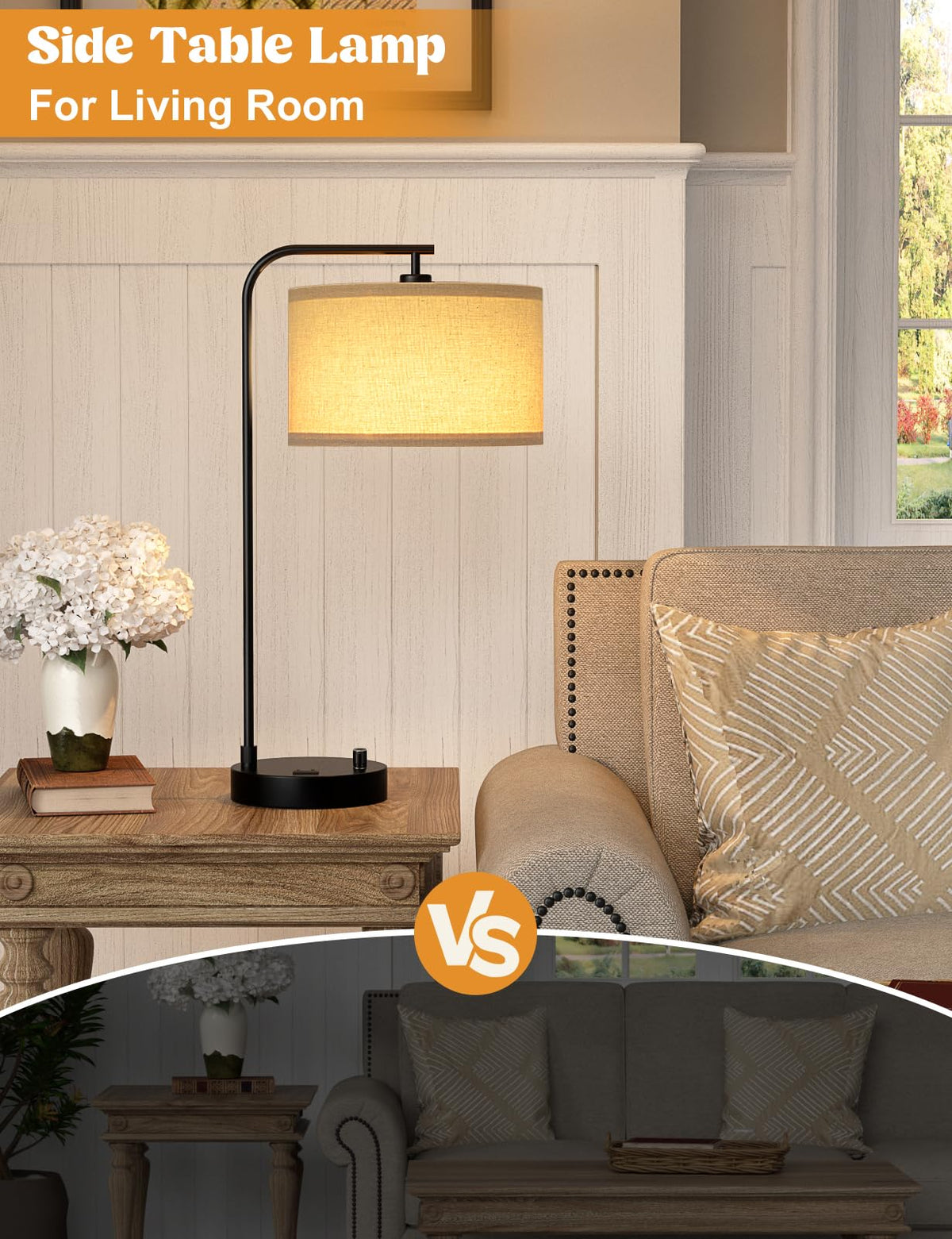 20.7" Lampada da Tavolo Altezza 20.7" con USB e Spina, Lampada da Notte Regolabile in Intensità