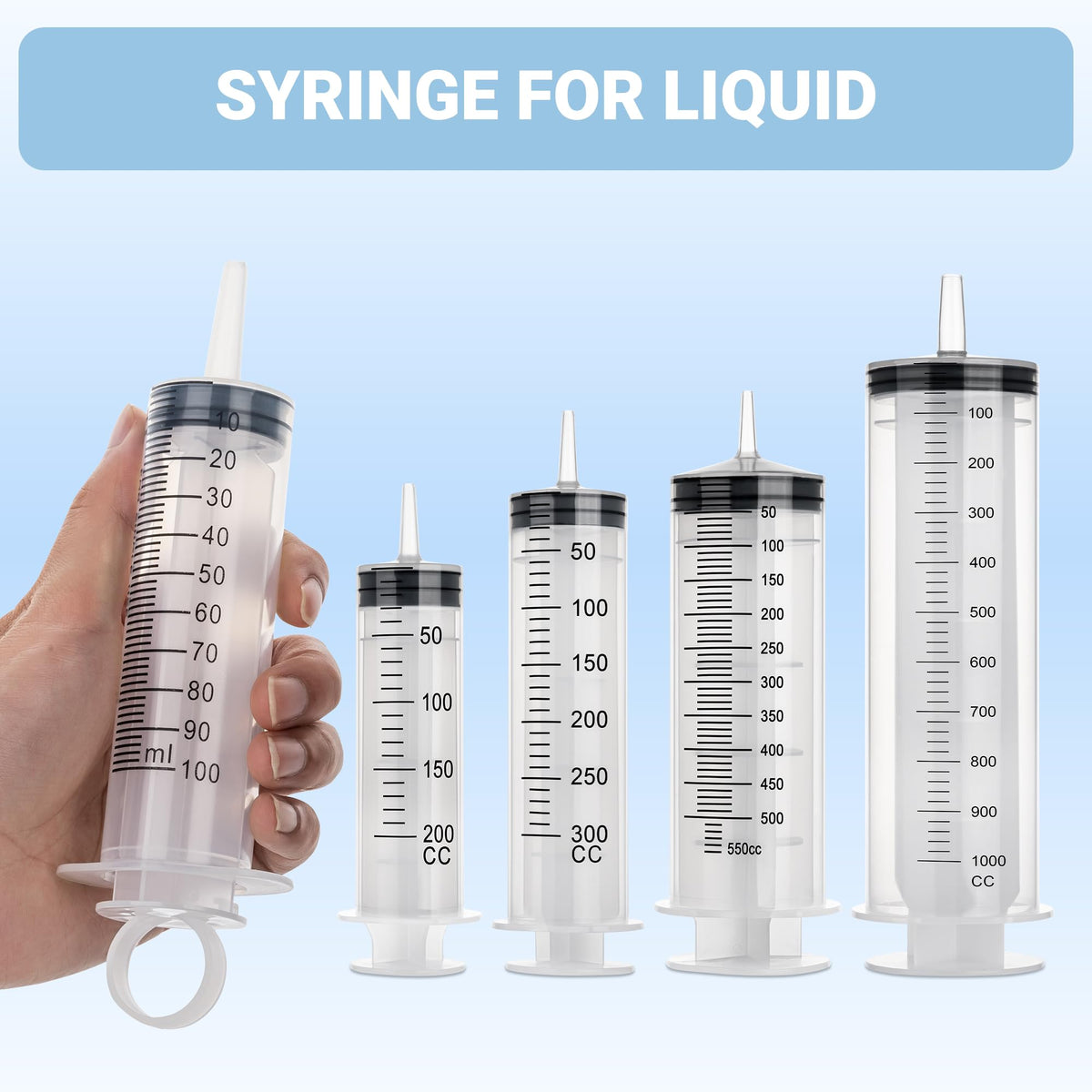 100ml Large Syringe, 5 Pack Plastic Syringes for Liquid with Tip Adapter