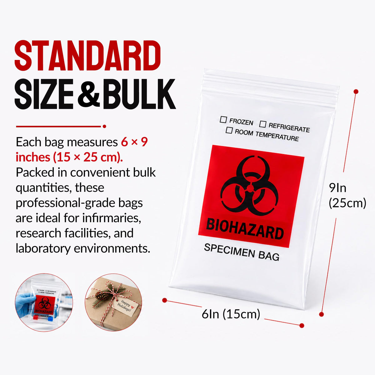 Biohazard Specimen Bags 6x9, Lab Sample Bags with Outer Pouch, 100-Pack