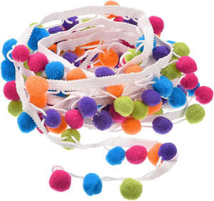 10 Yards Pom Pom Ball Fringe Trim, Ribbon Sewing DIY Crafts Accessory for Home Curtain Clothes Pillow Decoration, Multicolor