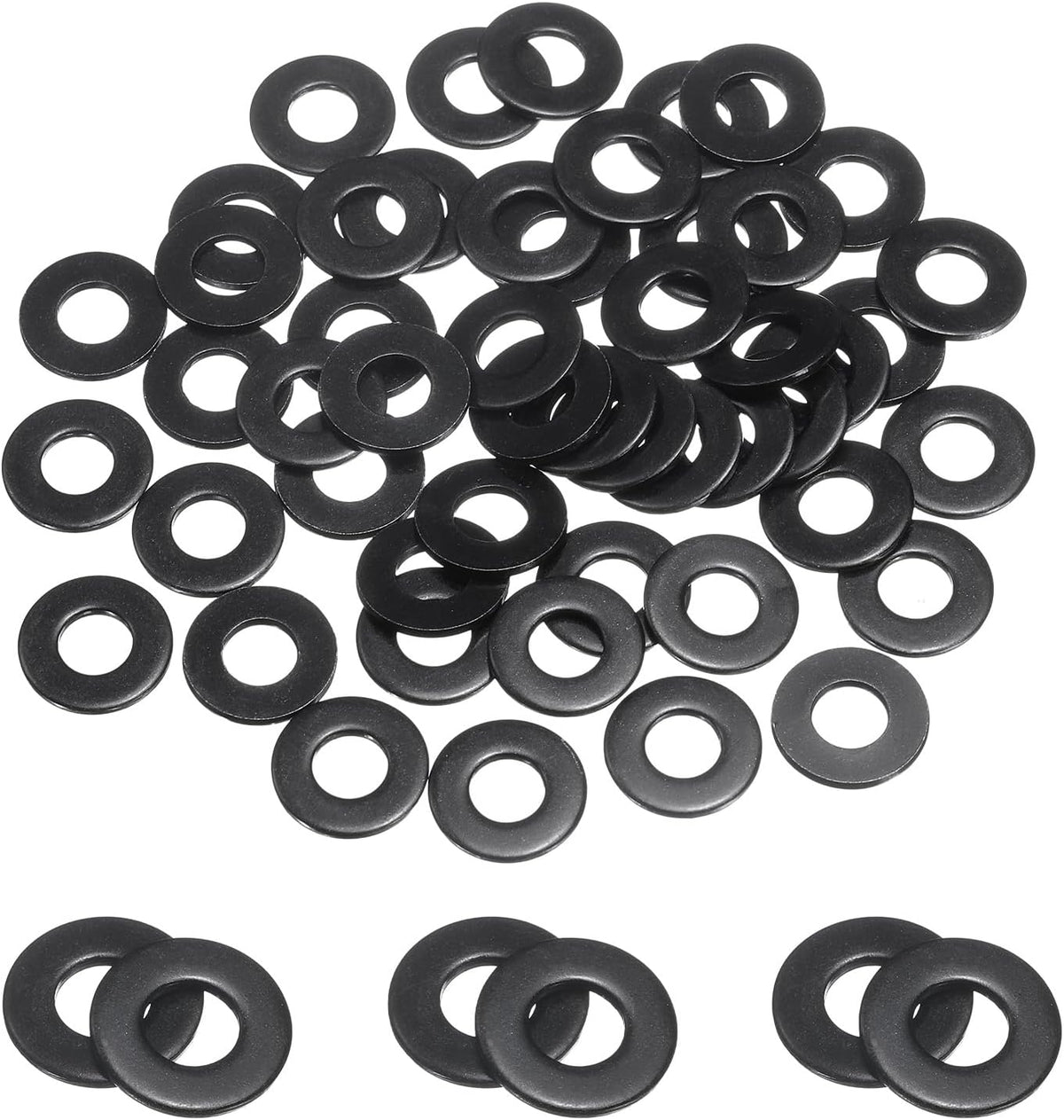 50 Pcs 1/4" Stainless Steel Flat Washers, 7.3mm ID x 15mm OD x 1.4mm Thick Black Zinc Plated Metal Washers for Screws and Bolts