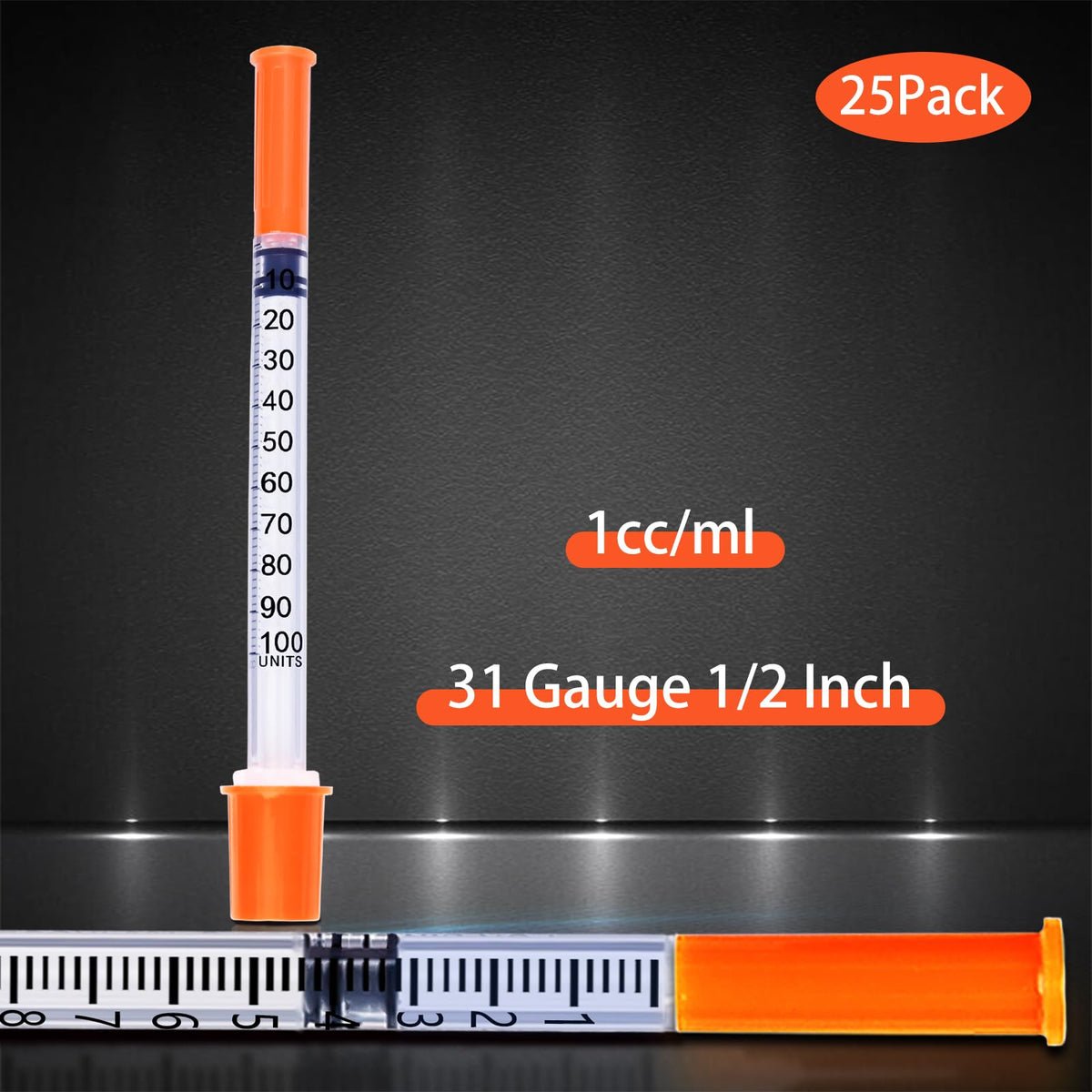 1ml/cc 31G 1/2" Seringă, Instrumente de Laborator U-100, Ambalat Individual, Pachet de 25 bucăți