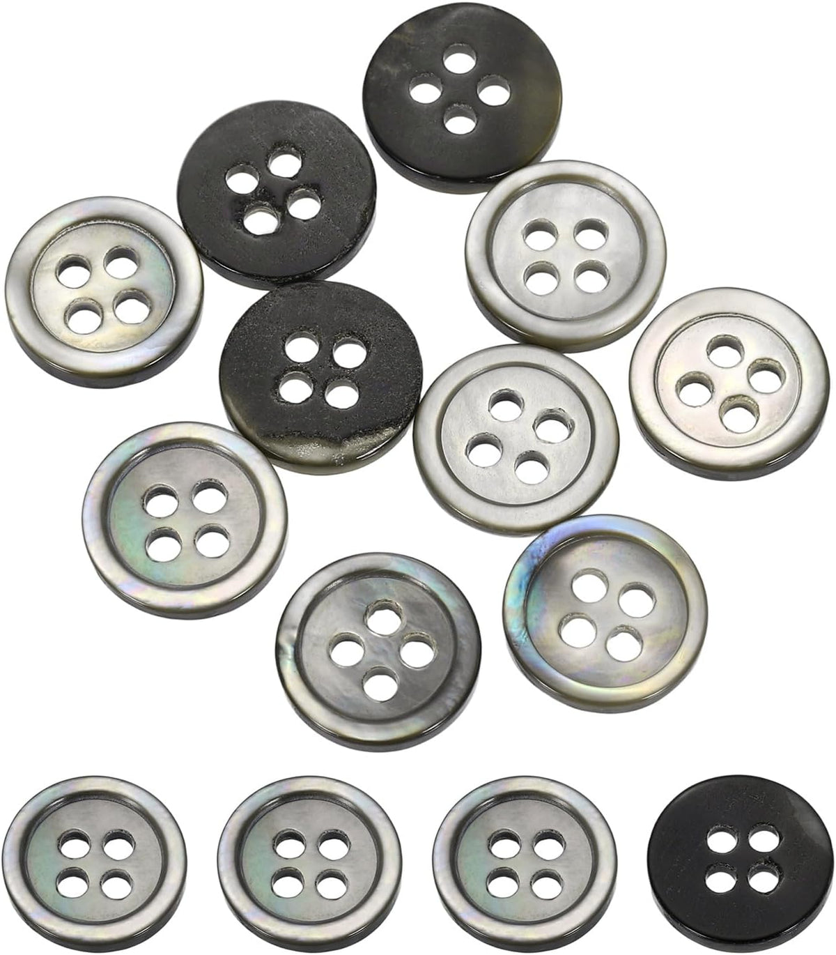10Pcs Natural Shell Buttons, 10mm 4-Hole Round Shell Craft Sewing Button, Decorative Accessories for Coats, Shirts, Clothing DIY Projects, Black