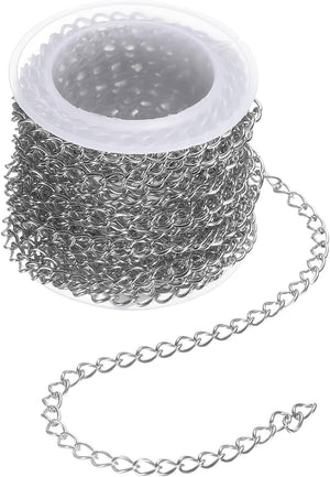 16.4 Feet/5 Meter Stainless Steel Curb Chain, 5.5x4x0.8mm Cuban Link Chain, Twisted Links Cross Cable Chains for DIY Jewelry Making Supplies, Silver