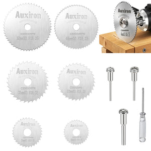 10Pcs Discuri de Tăiere HSS Set pentru Instrumente Rotative Dremel - 6 Lame de Tăiat cu 3 Mandrane (2X 1/8" & 1x 1/4") & Cheie de Schimbare, Rotițe de Mașină Circulară Mică pentru Tăiere Lemn, Plastic, PVC, Cupru & Aluminiu