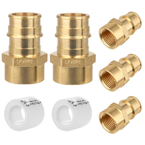 (5-Pack LinkMejor) 3/4" PEX-A utvidelse × 1/2" kvinne NPT adapter, forsinkelsesfri messing full strøm trådforbindelse fittings, ASTM F1960 sertifisert, rett PEX-A rørforbindelse for rørlegging og vannforsyning