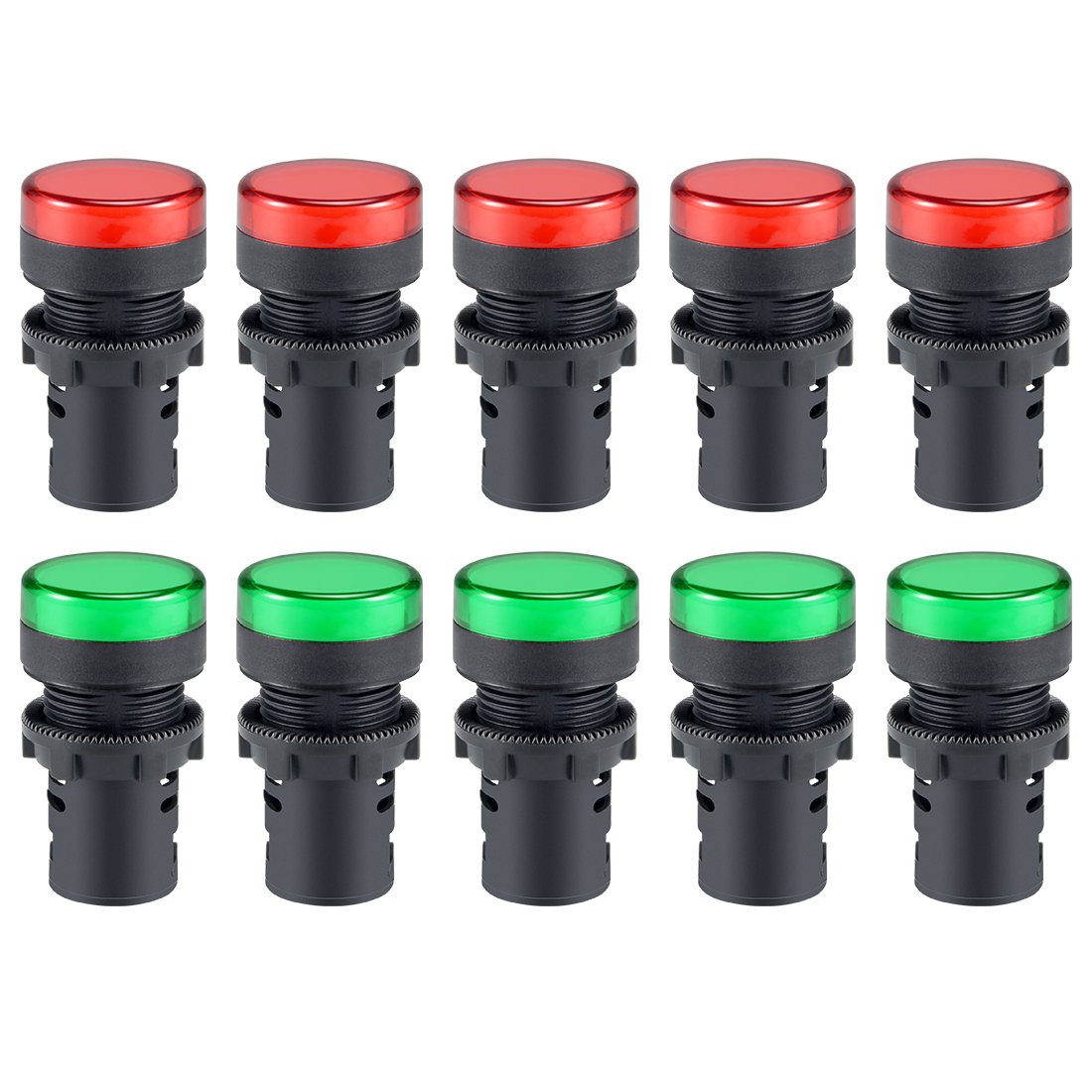 10Pcs Red Green Indicator Light AC/DC 110V, 22mm Panel Mount, for Electrical Control Panel, HVAC, DIY Projects