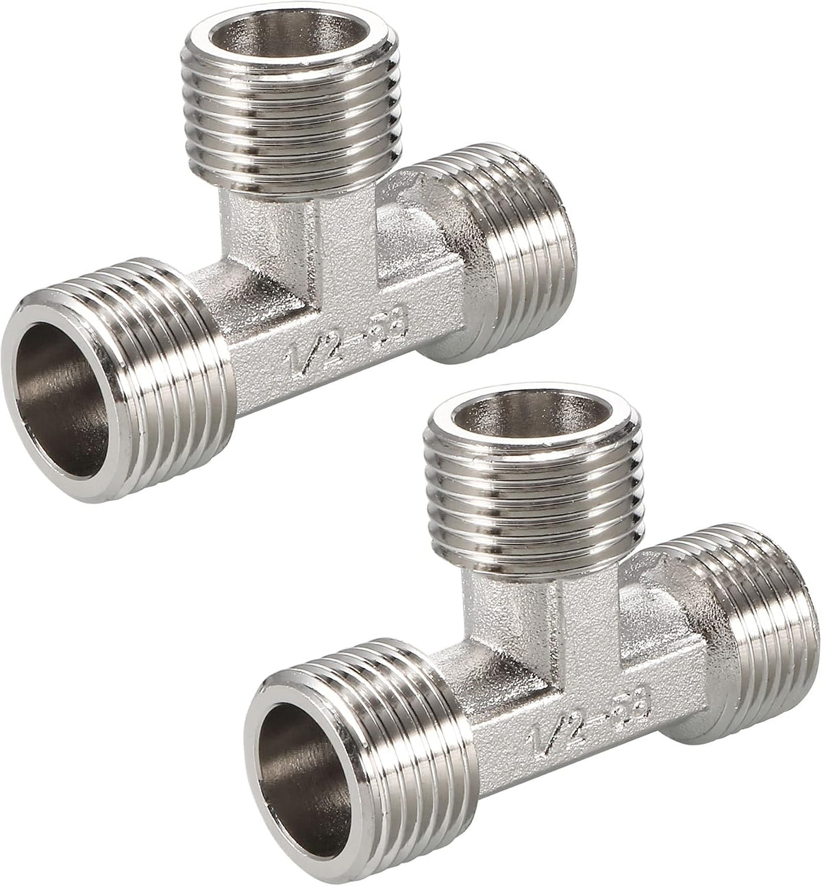 Pipe Fitting Tee G1/2 Male Thread 3 Way T Shape Hose Connector Adapter, Nickel-Plated Copper 2pcs