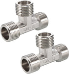Pipe Fitting Tee G1/2 Male Thread 3 Way T Shape Hose Connector Adapter, Nickel-Plated Copper 2pcs