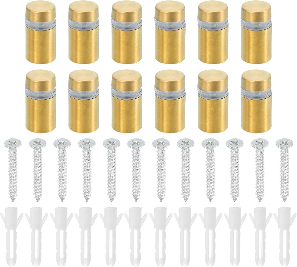 12 Pcs Standoff Screws, 1/2" x 0.8" Stainless Steel Advertising Screws Wall Standoff Mounts Hardware for Acrylic Picture Frame Glass Signs Hanging, Gold