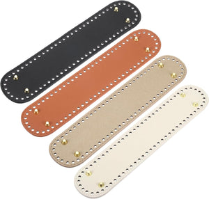 Oval Bag Bottom Shaper Pad, 4Pcs 320x70mm PU Leather Bags Cushion Base for Crochet Knitting Bag, Black+Brown+Khaki+Beige