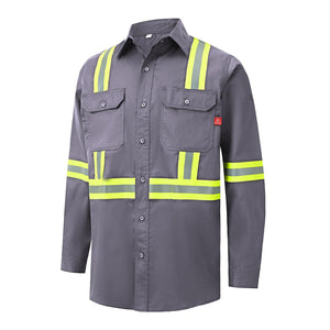 Camicie FR per uomini, visibili, 6.5 oz, resistenti alle fiamme, per saldatura, CAT2/NFPA2112, maglia lunga (XX-Large, grigio chiaro)