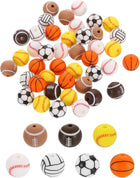 Sports Ball Beads, 100Pcs 12mm - Silicone Round Spacer Focal Beads, Rubber Loose Print Sports Beads for Keychain Making Pens DIY Crafts Necklace Bracelet Lanyard (7 Styles)