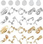 Clip-on Earring Converter with Silicon Earring Pads, 60Pcs - Clip-on Earring Findings, Earring Clips for Non-Pierced Ears with Easy Open Loop (White & Gold)