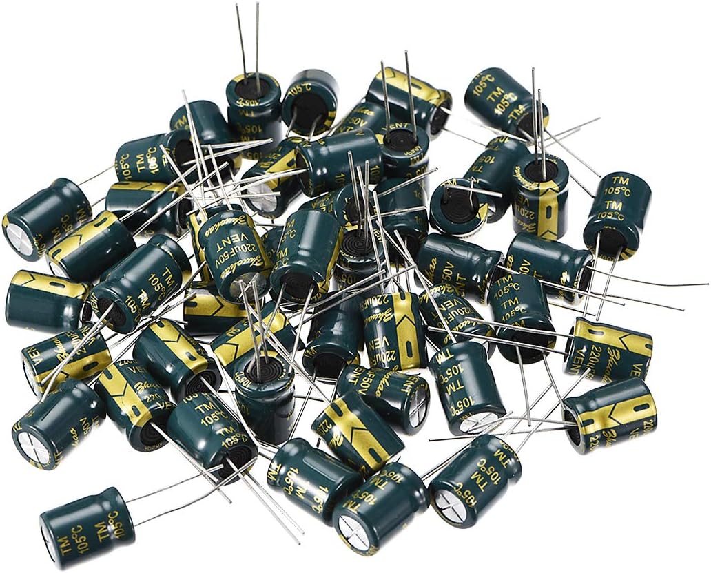 Aluminum Radial Electrolytic Capacitor Low ESR Green with 220UF 50V 105 Celsius Life 3000H 10 X 13 Mm High Ripple Current,Low Impedance 50pcs