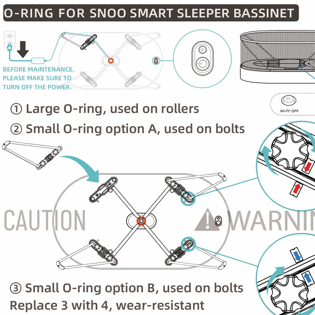 Set de înlocuire a inelelor pentru motorul de basinet SNOO Smart Sleeper fix, pachet de reparație completă ultimate