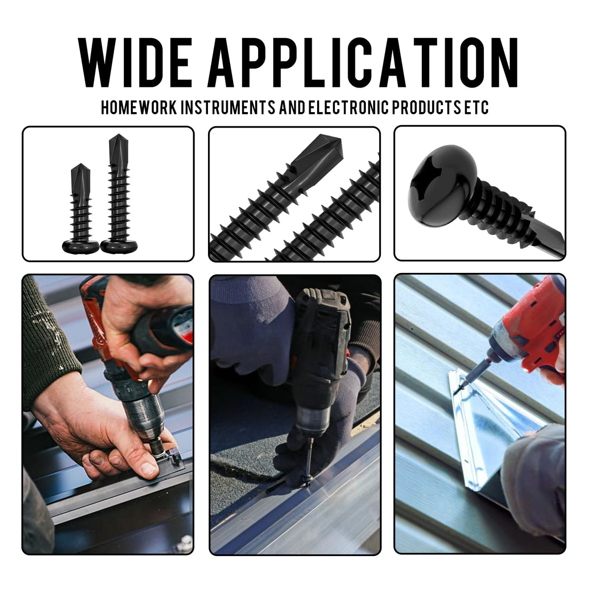 LinkMejor 100Pcs Black High-Strength Quick Self Tapping Screws for Metal, 410 Stainless Steel, #8 x 1-1/2" Phillips Drive Pan Head Self Drilling Screws, Sheet Metal Screws, Deck Screws Kit with 1 Bits