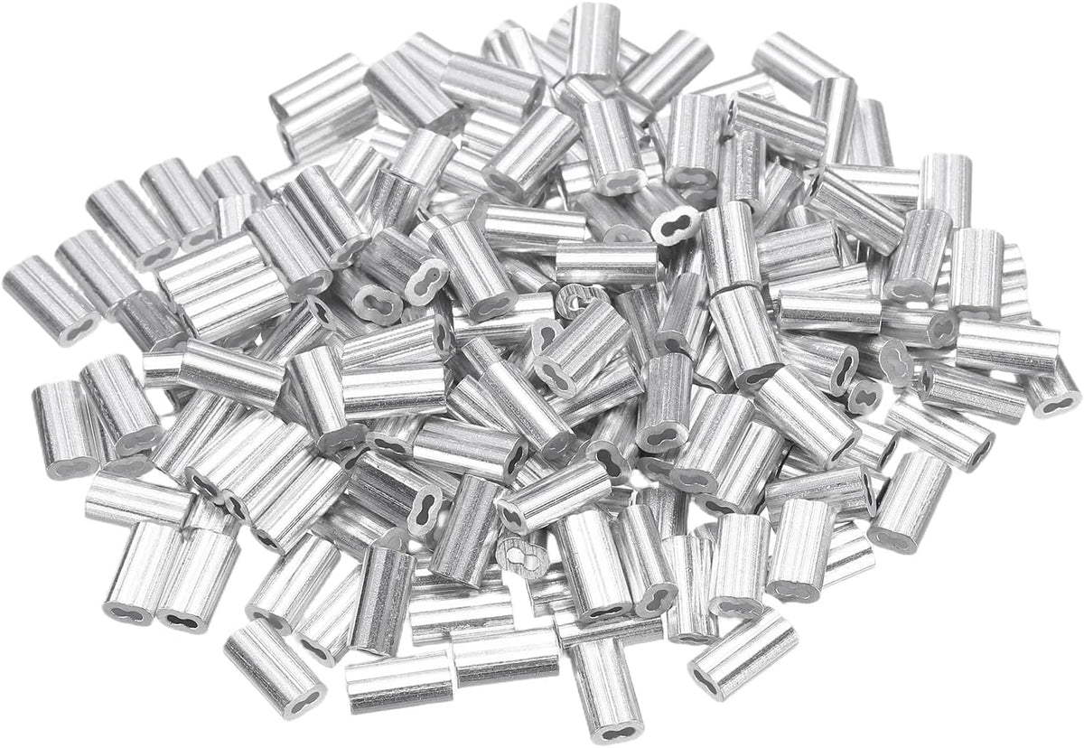 200Pcs Aluminum Crimping Loop Sleeve for 1/32" Diameter Wire Rope, Double Ferrule Aluminum Wire Rope Sleeve for Cable Line End