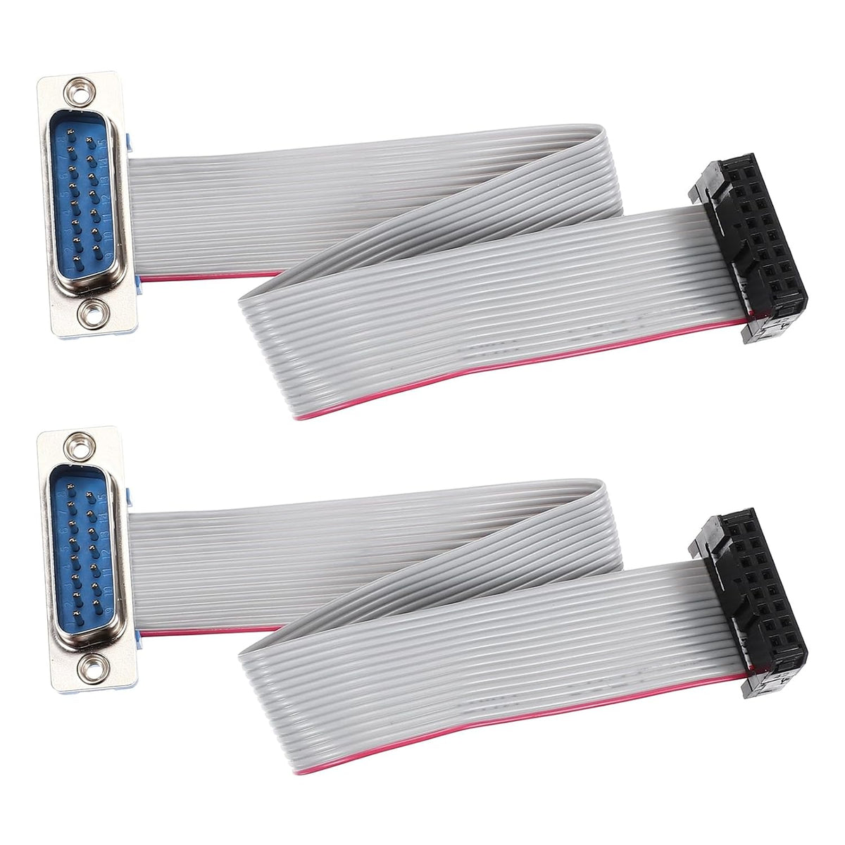 IDC Wire Flat Ribbon Cable DB15 Male to FC16 Female Connector 2.54mm Pitch 20cm Length 2pcs