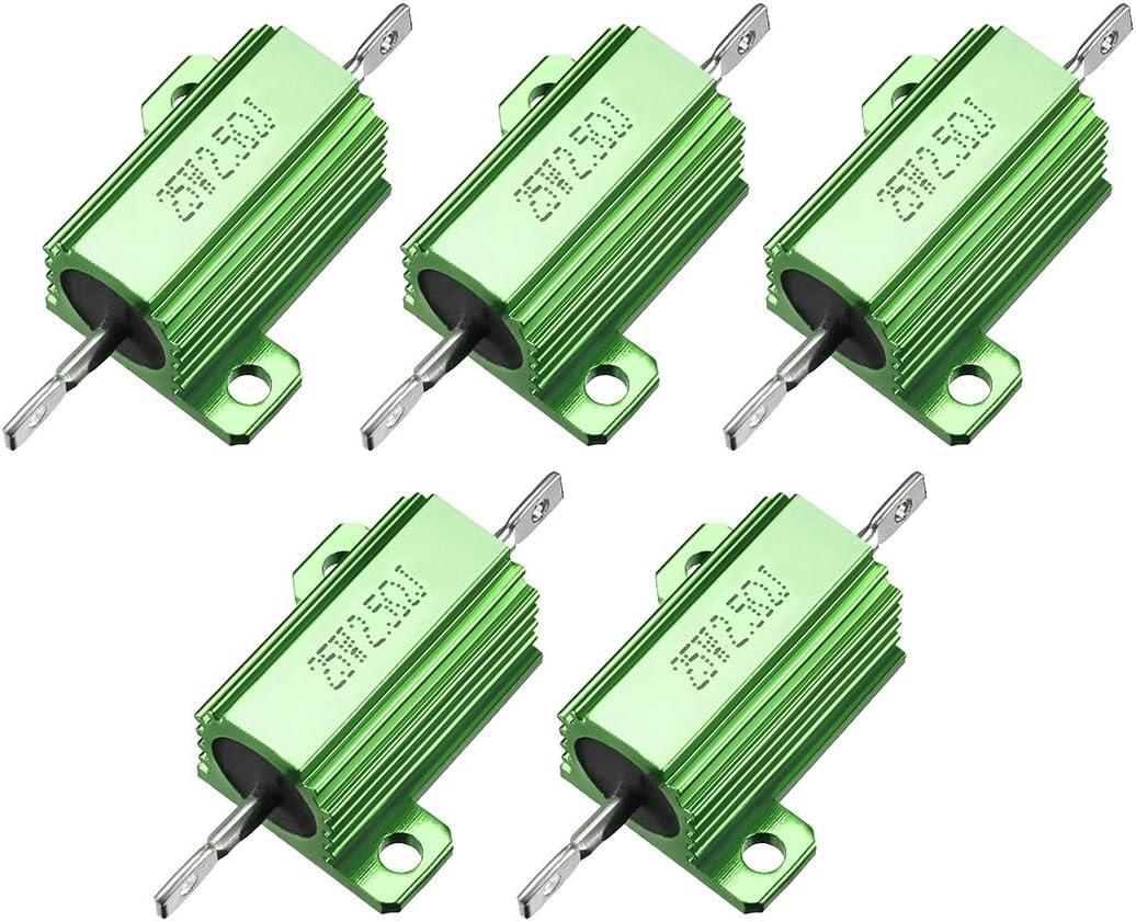 25W 2.5 Ohm 5% Aluminum Housing Resistor Screw Tap Chassis Mounted Aluminum Case Wirewound Resistor Load Resistors Green 5 pcs