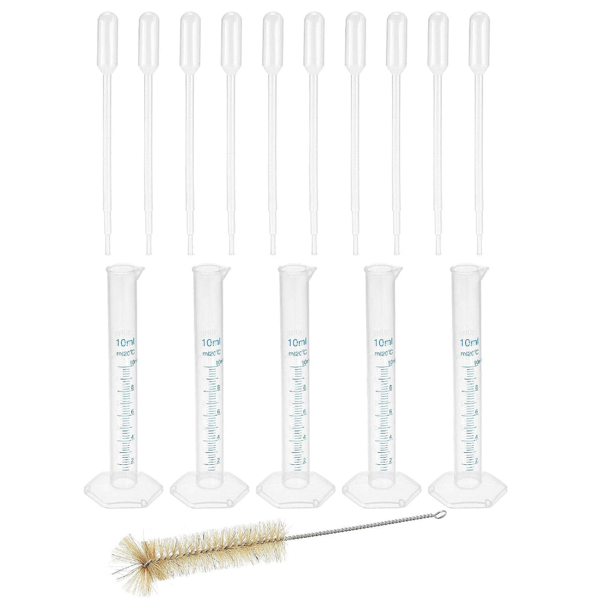 Plastic Graduated Cylinder, 10ml Measuring Cylinder with 10 Transfer Pipettes and 1 Brush, 16in1 Set for Science Lab