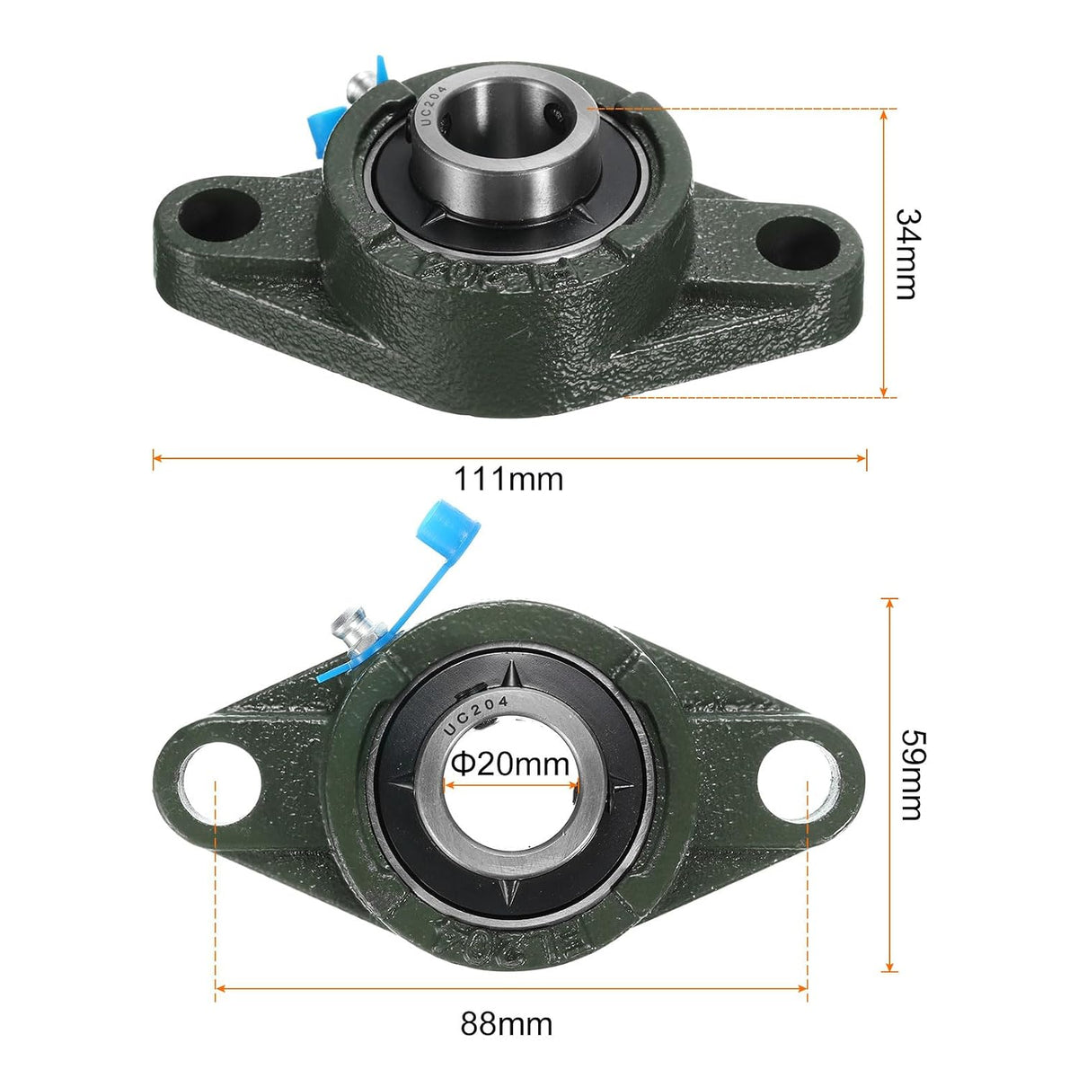 2 pezzi di cuscinetti per blocco di cuscino UCFL207, diametro 35 mm, autoallineamento, base in ferro solido, montati su cuscinetti in acciaio cromo