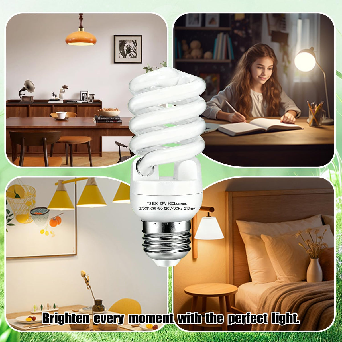 LinkMejor E26 Base 13W 2700K 900Lm CFL Lambaları, Sıcak Beyaz (2 Paket)