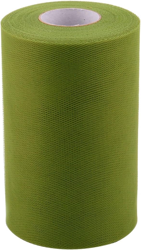 LinkMejor Polyester Home Dress Tutu Gift Decor DIY Craft Tulle Spool Roll 6 Inch x 100 Yards Olive Green
