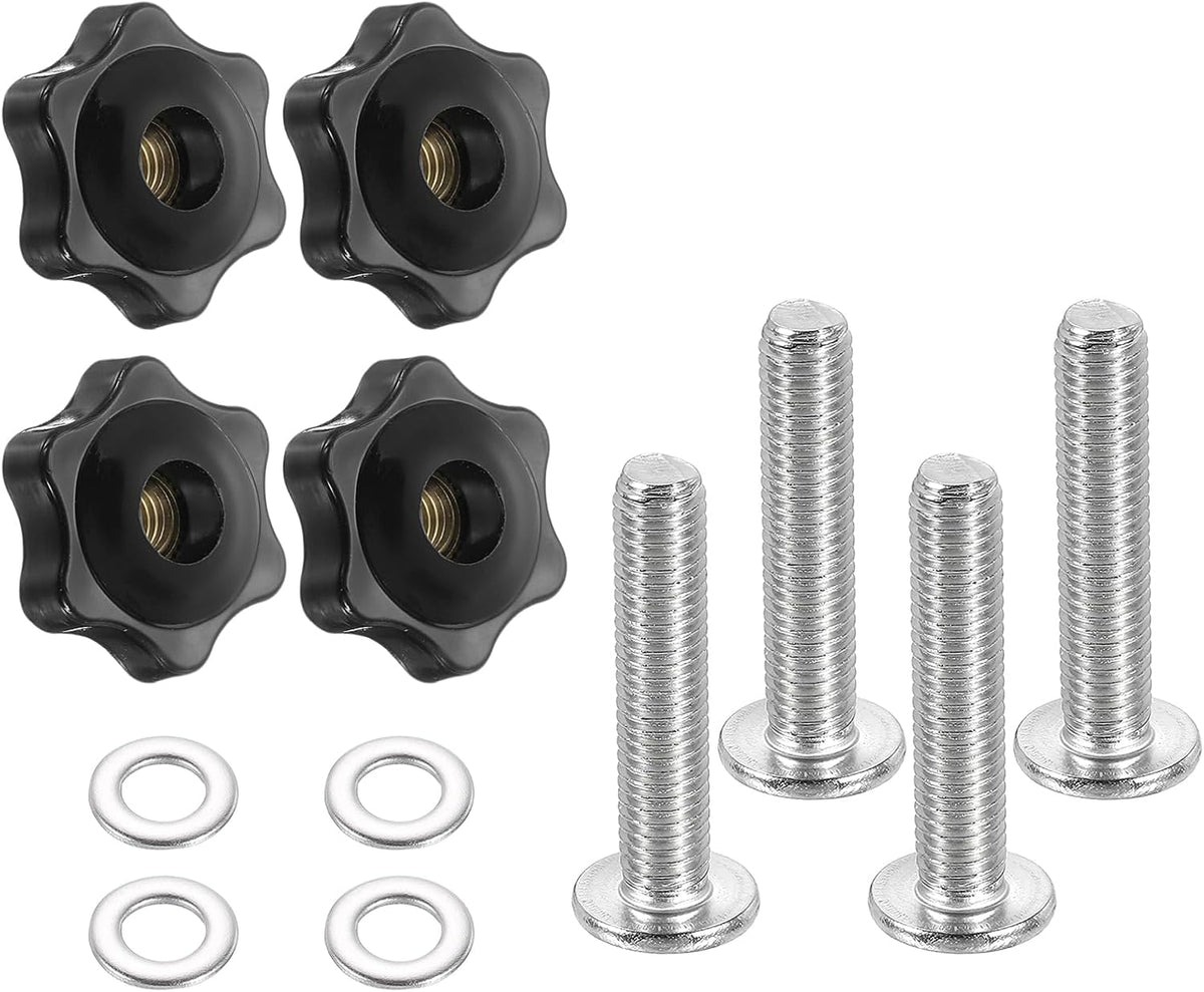 4 Conjuntos de Kit de Rosca Estrelada, Rosca Métrica M4 25mm Cabeça Roscada com Roscas de 6 Estrelas com Parafusos de Socket de 6 Pontas M4 x 40mm e Rolações Planas M4, Acessórios de Manoplas de Fixação para Ferramentas de Madeira