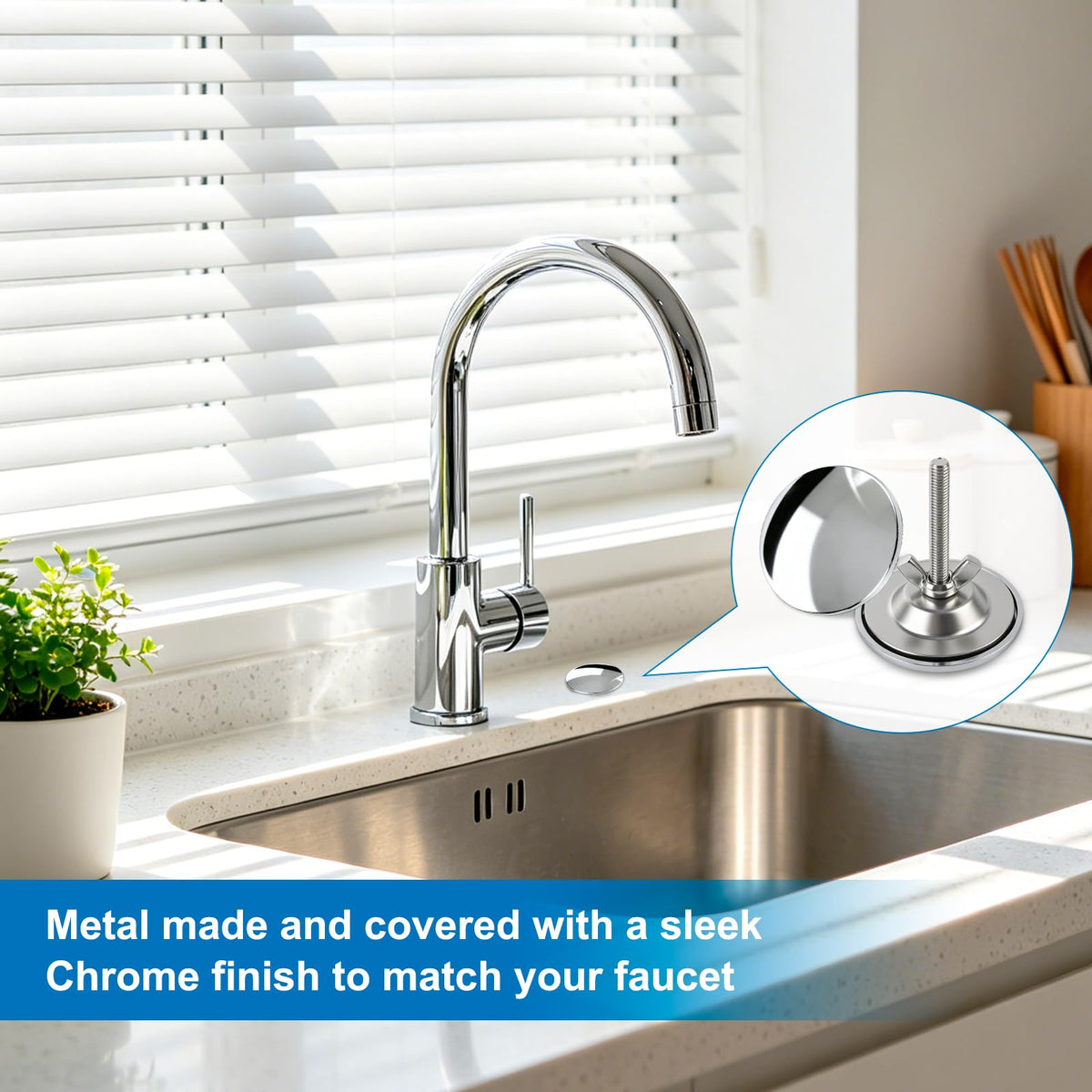 2 Inch Sink Hole Cover, Solid Metal Kitchen Faucet Hole Cover, Chrome