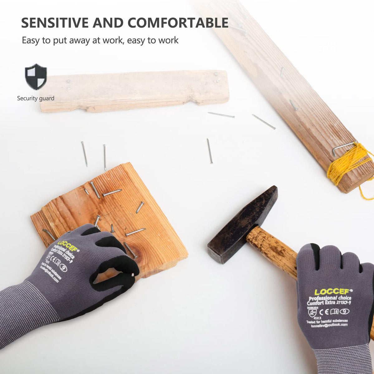LinkMejor MicroFoam Nitrile Coated Safety Work Gloves (6 Pairs, 9/L)