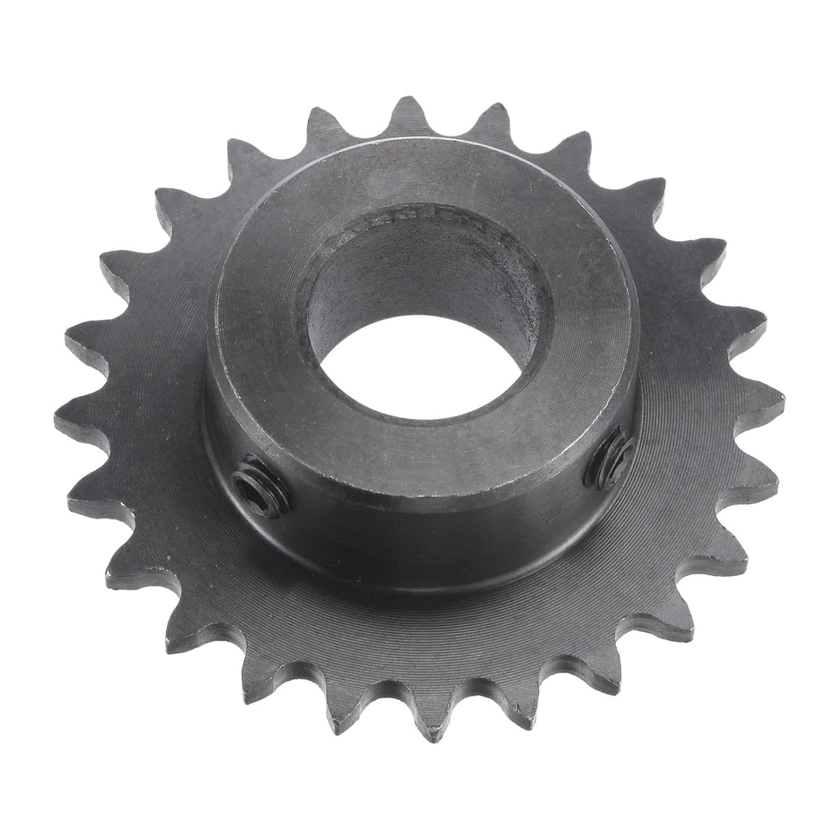 24 Tooth Roller Sprocket B Type, #25 Chain, Single Strand 1/4" Pitch, 16mm Bore Black Oxide C45 Carbon Steel with Set Screws for ISO 04C