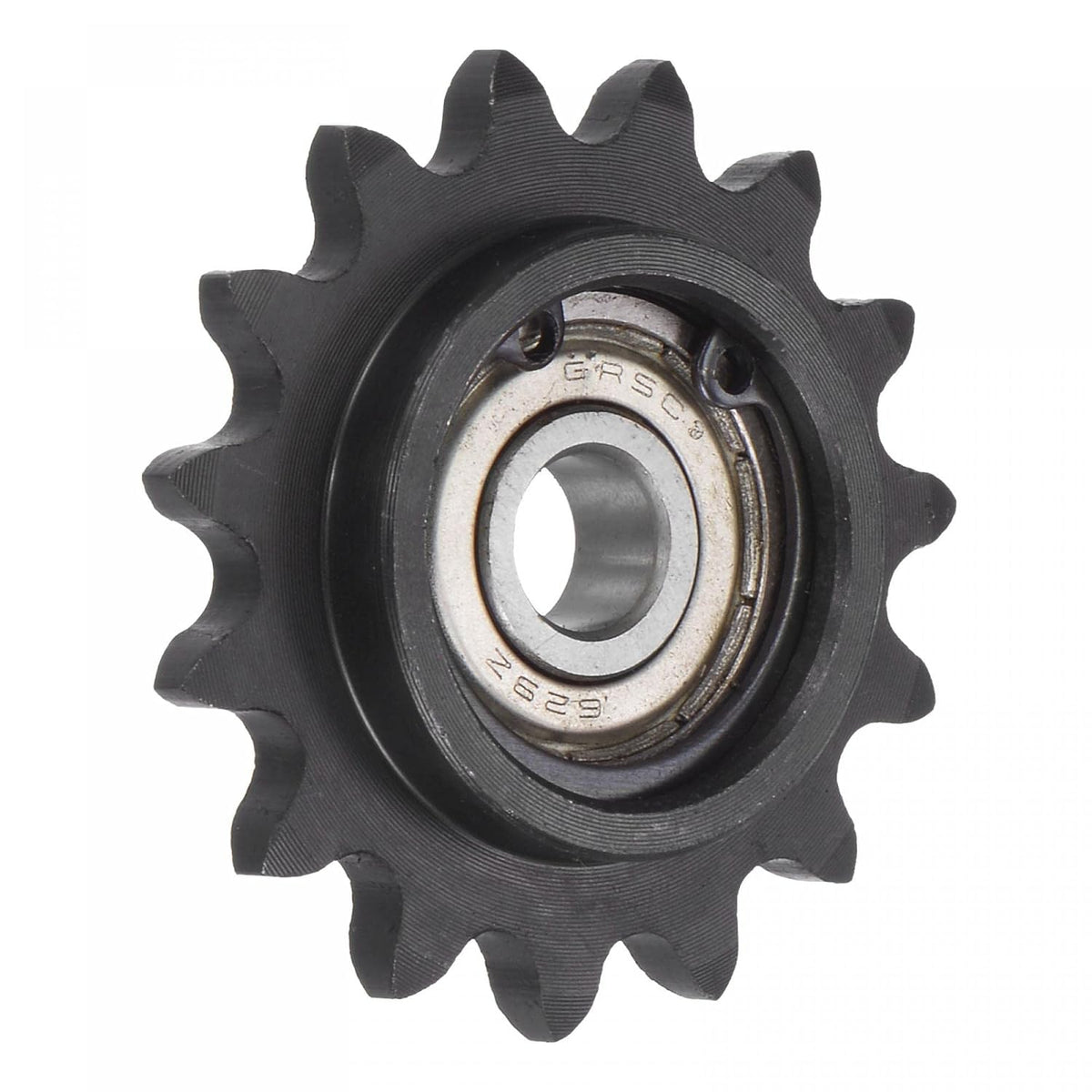 #35 Chain Idler Sprocket, 9mm Bore 3/8" Pitch 15 Tooth Tensioner, Black Oxide Finished C45 Carbon Steel with Insert Single Bearing for ISO 06C Chains