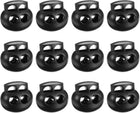 Spring Cord Lock Toggle Stopper, 12Pcs Plastic Lock Fastener Slider Clip Double Hole for Drawstring Paracord Cord Stop Elastic Craft Backpack, Black