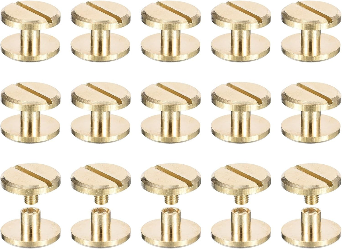 20Pack Brass Chicago Screws, 12x12mm Flat Head Screw Back Binding Post Nail Stud Rivets Fastener for DIY Leather Craft Belt Strap