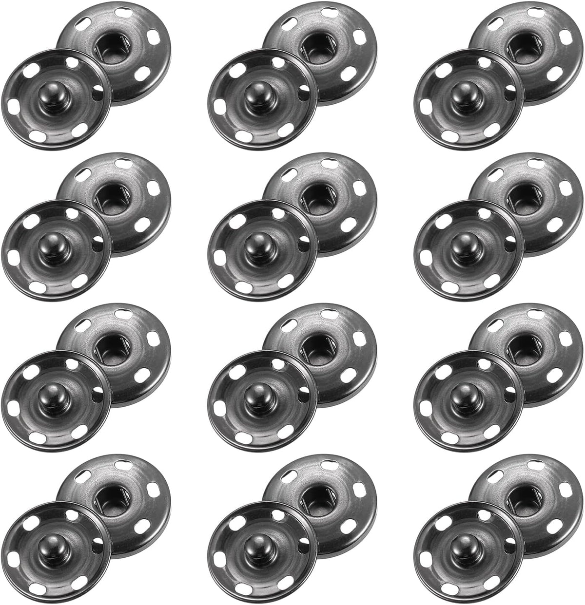 25 Sets Sewing Snap Buttons, 19mm Press Buttons Metal Snap Fasteners for Clothes DIY Crafts, Metallic Black