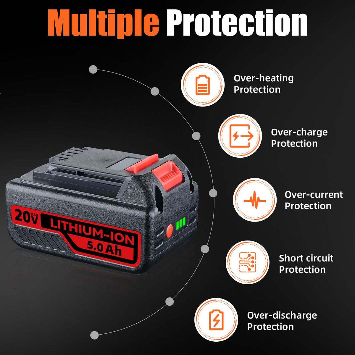 2Pack 5.0Ah Premium Ganti untuk Black and Decker 20V Battery LB2X4020