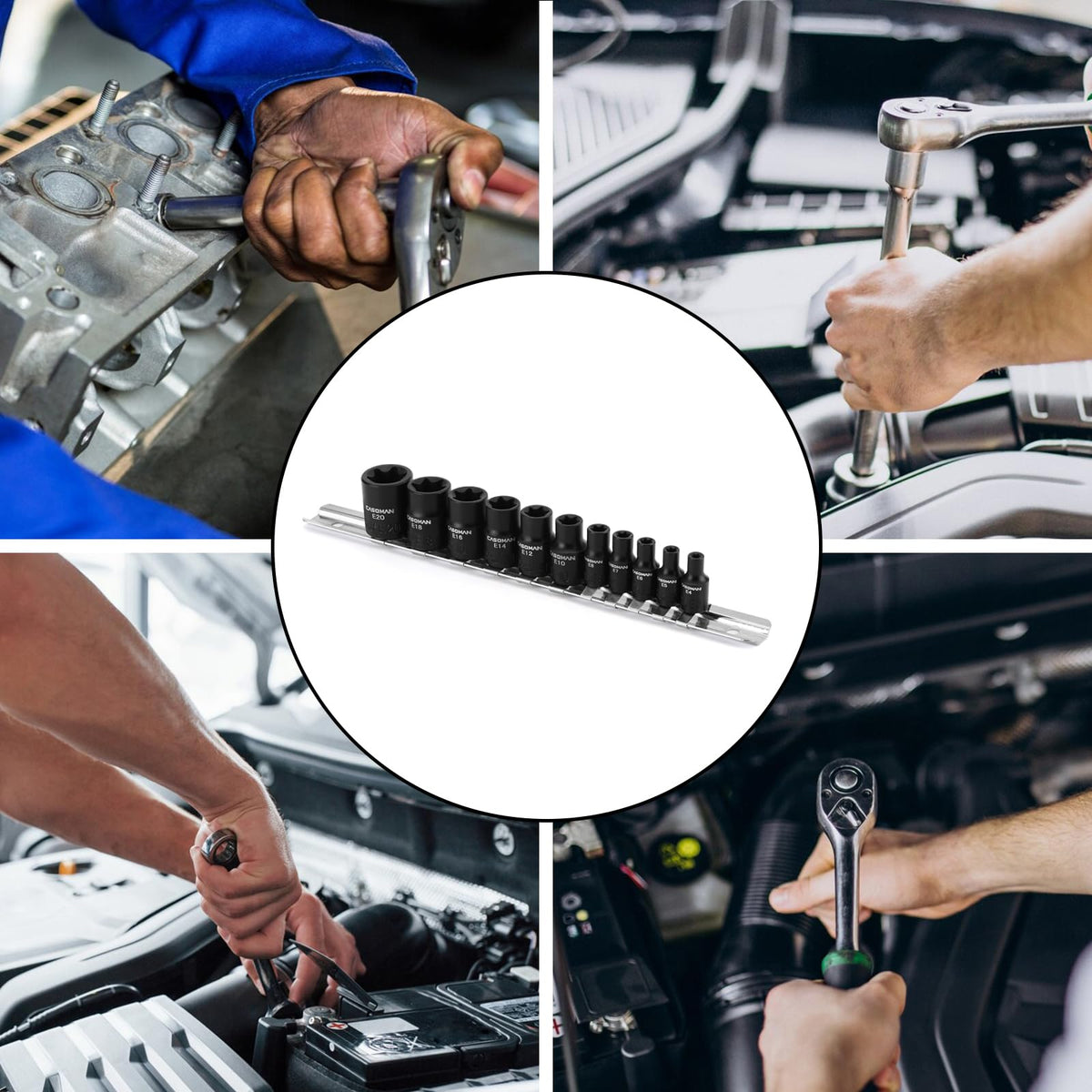 LinkMejor 11PCS Female Torx Socket Set, E Torx & Star Socket Set with Rail, E4 - E20 Torque Sockets