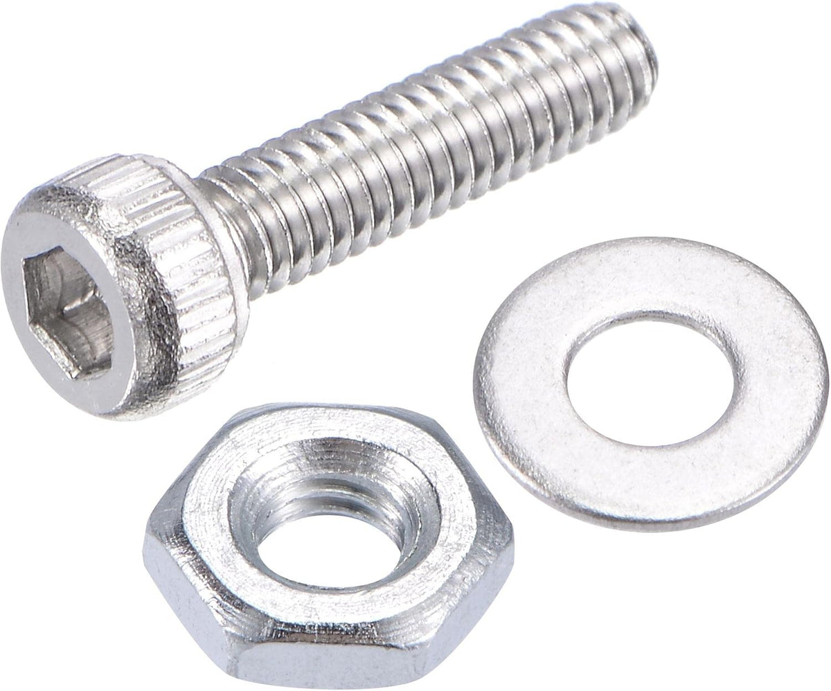 100pcs M2.5 x 10mm 304 Stainless Steel Hex Socket Cap Head Screws with Hex Nuts and Flat Washer