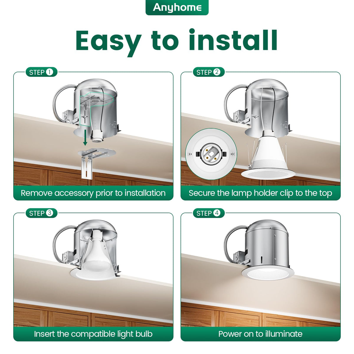 LinkMejor 6 Pack Baffle Trim Indsatslys, E26 Serien 6 Tommer