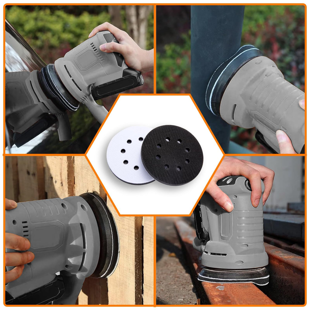 LinkMejor 6 Unids 5 Pulgadas 8 Orificios Pads de Afinado de Espuma, Pads de Interfaz de Densidad Suave, Cojín de Espuma de Ganchos y Ojales para Reemplazo de Soporte de Afinado de Orbital