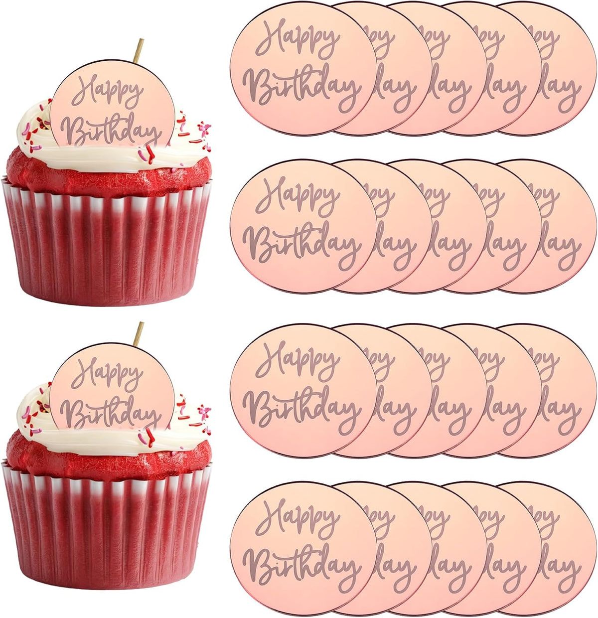 20Pcs Akryyili MIRROR-LEIVÄN KORISTEET, Onnellinen Syntymäpäivä Cupcake Koristeet Hexagon Muodot Laser Valinnat Lempiruoka Koristukset juhlaa juhlaa, 002-Rose Gold