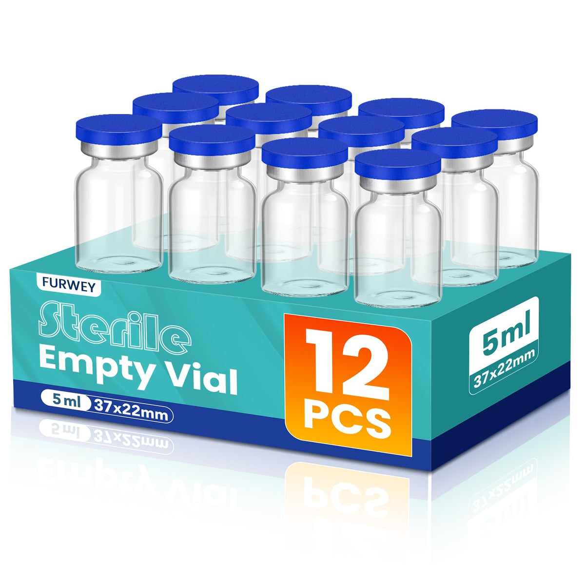 LinkMejor 5ML Steril Vial, Enjeksiyon İçin Cam Boş Vial, 12 Adet Paket